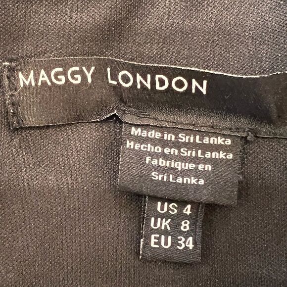 Maggy London Black Sleeveless Midi Sheath Dress Tulip Wrap Slit Work Office Sz 4 - Picture 7 of 8